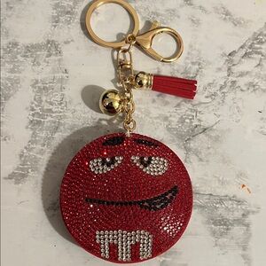 Red Rhinestone Keychain with Gold Accents